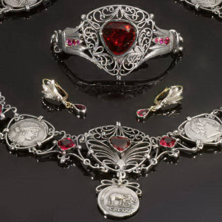 Victorian silver parure set, bracelet, necklace and earrings